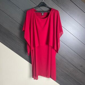 Chelsea & Theodore Woman Chiffon Overlay Dress Red Cape Sleeve 2X NWT Party